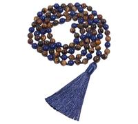Generico Collana Con 108 Perline Mala Per Uomo E Donna, Bracciale In Pietra Di Lapislazzuli E Occhio Di Tigre, Collana Lunga Con Ciondolo A Nappa Annodata, Rosario Per Meditazione E Yoga.