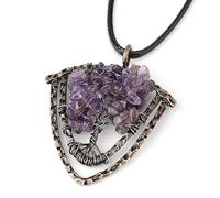 Generico Collana Con Albero Della Vita E Cristallo Per Donna | Ciondolo A Forma Di Scudo Avvolto In Filo Punk Con Catena In Pu Gioielli Per Meditazione Yoga E Equilibrio Regali In Ametista