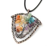 Generico Collana Con Albero Della Vita E Cristallo Per Donna | Ciondolo A Forma Di Scudo Avvolto In Filo Punk Con Catena In Pu Gioielli Per Meditazione Yoga E Equilibrio Regali 7 Chakra