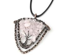 Generico Collana Con Albero Della Vita E Cristallo Per Donna | Ciondolo A Forma Di Scudo Avvolto In Filo Punk Con Catena In Pu Gioielli Per Meditazione Yoga E Equilibrio Regali In Quarzo Rosa