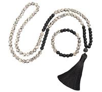 Generico Collana Con Bracciale E Perline Mala Naturali Da 108 Perle Per Uomo E Donna, Bracciale Avvolgente In Pietra Smerigliata, Collana Lunga Con Nappa Annodata A Mano, Gioielli Con I 7 Chakra,set