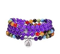 Generico Collana con Bracciale Mala Naturale Da 108 Perle Per Donna e Uomo,Bracciale Avvolgente In Ametista,Collana Lunga,Gioielli con 7 Chakra e Ciondolo Yoga,Ciondolo Da 89 Cm/35,5''