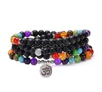 Generico Collana con Bracciale Mala Naturale Da 108 Perle Per Donna e Uomo,Bracciale In Onice Satinato,Collana Lunga Avvolgente,Gioielli con 7 Chakra e Ciondolo Yoga,Ciondolo Om Da 89 Cm/35,5''