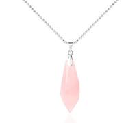 Generico Collana con Ciondolo A Cono di Cristallo Naturale,Ciondolo A Forma di Goccia D'Acqua con Catena In Argento,Girocollo con Pietre Preziose Lucide per Donne E Uomini,Quarzo Rosa.
