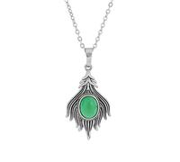 Generico Collana con Ciondolo A Forma di Piume D'Ala Alla Moda Per Donne e Uomini|Choker con Ciondolo Ovale Naturale con Catena in Argento,Perline,Amuleto,Gioielli Yoga,Regali,Avventurina Verde