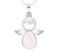 Generico Collana con Ciondolo A Goccia In Cristallo,Ciondolo A Forma di Angelo con Ala Bianca E Catena In Argento,Girocollo con Ciondolo In Pietra Lucida per Donna E Uomo In Quarzo Rosa.