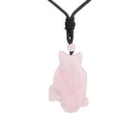 Generico Collana con Ciondolo Di Cristallo A Forma Di Gufo, Ciondolo con Perline Naturali E Catena Dorata, Ciondolo con Pietra Preziosa Autentica per Donne E Uomini, in Quarzo Rosa.