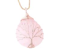 Generico Collana con Ciondolo in Cristallo Avvolto in Filo D'Oro, Ciondolo con Perline Di Pietra Naturale con Catena, Collana con Pietra A Goccia D'Acqua per Donne E Uomini, Quarzo Rosa