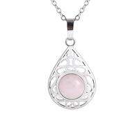 Generico Collana con Ciondolo In Pietra Di Cristallo Naturale,Ciondolo A Forma Di Goccia D'Acqua Cava con Catena In Argento,Girocollo In Pietra Preziosa Lucidata per Donna E Uomo,Quarzo Rosa