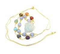 Generico Collana Con Ciondolo In Pietra Naturale, 7 Perle Di Cristallo Curative Dei Chakra, Collana Lunga In Oro 14 Carati Per Donne E Ragazze, Regali Spirituali Per Lei, Acquamarina