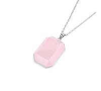 Generico Collana con Ciondolo Rettangolare In Cristallo,Ciondolo In Pietra Naturale con Catena In Argento,Girocollo con Ciondolo In Pietra Preziosa Lucidata per Donna E Uomo,Quarzo Rosa.