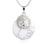 Generico Collana con Ciondolo Rotondo In Cristallo Naturale,Ciondolo A Forma Di Mandala Cavo con Catena In Perline D'Argento E Pietre Preziose Lucide per Donne E Uomini,Howlite