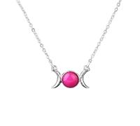 Generico Collana con Clavicola a Mezzaluna per Donne e Ragazze|Ciondolo con Sole e Luna in Cristallo Naturale con Catena in Argento,Perlina in Pietra Preziosa,Amuleto per Uomo in Giada Rossa Rosa