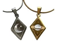 Generico Collana con conchiglia luminosa a doppia faccia, collana creativa con ciondolo a forma di luna e Saturno, per donna e uomo (2PC)