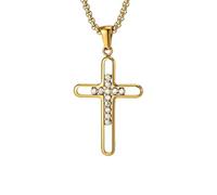 Generico Collana Con Croce Da Uomo, Placcata In Oro 18 Carati, Con Zirconi Cubici, Per Uomo E Donna, Ciondolo A Croce Cava, Gioiello Religioso, Regalo, Catena Da 24 Pollici, Oro