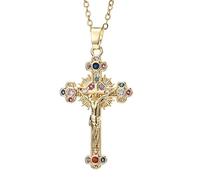 Generico Collana con croce di Gesù | Goccia regolabile con croce antica di Gesù - Gioielli con di Natale per il battesimo cristiano, preghiera biblica
