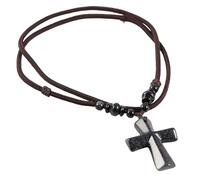 Generico Collana con Croce In Cristallo Naturale per Uomo E Donna, Ciondolo con Catena Intrecciata A Mano, Corda Regolabile, Gioiello con Pietre Preziose Naturali E Pietra Arenaria Blu.