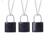 Generico Collana Con Lucchetto Per Donna E Uomo | Ciondolo Con Cristalli Naturali E Catena In Argento Amuleto Gioielli Yoga Regali 1 Pezzo Sabbia Blu