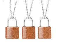 Generico Collana Con Lucchetto Per Donna E Uomo | Ciondolo Con Cristalli Naturali E Catena In Argento Amuleto Punk Gioielli Yoga Regali 1 Pezzo Marrone Sabbia