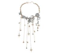 Generico Collana con nappe con pendente multiplo e stelle Sun Moon, collane con nappe a cascata in metallo vintage, pentagramma lunare esagerato, collana con diamanti pieni di sole (Silver)