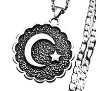 Generico Collana con pendente araba a stella e luna per uomini in argento con catena spirituale gioielli