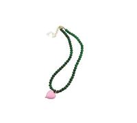 Generico Collana con perline di dopamina color caramello a cuore rosa per donna Girocollo con perline di vetro verde(Green necklace)