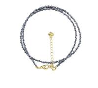 Generico Collana con Perline di Pietra Mini da 2 mm - Ametista, Ciondolo di Cristallo per Uomo e Donna(35-38CM Necklace_Hematite)