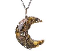 Generico Collana Con Pietra Di Cristallo Naturale, Ciondolo Di Cristallo Di Luna Avvolto In Filo Di Rame Con Catena Regolabile, Gioielli Per La Festa Della Mamma, Per Donne, Occhio Di Tigre