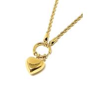 Generico Collana da Donna in Acciaio Torchon con Cuore Bombato Gold Chiusura a Timone Idea Regalo Ragazza Compleanno Festa della Mamma Natale