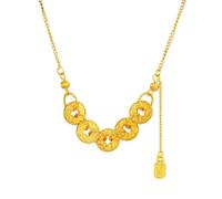 Generico Collana da donna placcata in oro con cinque monete imperatrici, collana con ciondolo in moneta cinese vintage Feng Shui, gioielli portafortuna in rame a catena regolabile per donna