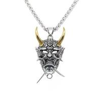 Generico collana da uomo, collana con maschera di samurai fantasma giapponese, pendente creativo maschile di hip-hop retrò a doppia spada punk con stile hip-hop dominante