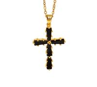 Generico Collana Da Uomo Con Croce E Ciondolo A Croce In Zirconi Cubici Neri, Collana Con Crocifisso Placcata In Oro 18 Carati Con Catena, Regalo Di Gioielli Vintage Gotici Per Donne E Uomini B