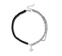 Generico Collana da uomo, Punk Design Square Crystal Black Acrylic Bead Metal Color Argento Collana a collo Joy Trend per donna