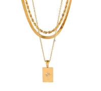 Generico Collana da uomo, Stone Square Smooth Hollow Ciondoli a tre strati Collana per donne Collane di moda personalizzate Gioielli affascinanti