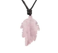 Generico Collana di Cristallo con Foglie di Pietra Naturale,Ciondolo con Perline di Chakra con Cordino Regolabile,Ciondolo con Pietra Preziosa Lucidata per Donne E Uomini,Quarzo Rosa