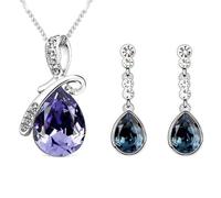 Generico Collana di cristallo Stella del Mare, collana alla clavicola con ciondolo a libellula, collana alla moda color argento, orecchini e gioielli scintillanti per donna