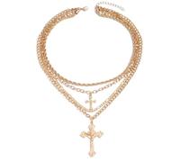 Generico Collana di croce a strati d'oro per le donne, Vintage Multi - catena a filo con ciondoli a doppia croce