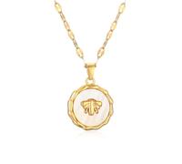 Generico Collana di moneta d'oro vintage per le donne, ciondolo api con madre di perla, collana retro ciondolo moneta come regalo di gioielli vintage