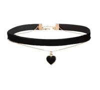 Generico Collana girocollo con ciondolo a cuore e catena clavicola per donne e ragazze, estetica gotica multistrato, pesca nera(Black)