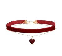 Generico Collana girocollo con ciondolo a cuore e catena clavicola per donne e ragazze, estetica gotica multistrato, pesca nera(Red)