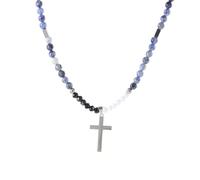 Generico Collana Girocollo Con Perline Da Uomo Ot Clasp, Collana Con Ciondolo A Croce Per Donna, Uomo, Malachite/Pietra Mappa/Sodalite/Occhio Di Tigre, Rosario, Gioielli Religiosi, Regali In Sodalite