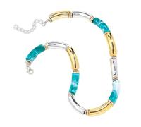 Generico Collana Girocollo in bambù Massiccio e Tubo Acrilico - Design colorato con Gomito Curvo, Unisex, impilabile, per Uomo e Donna(Neck-2-g-s-lakeblue)