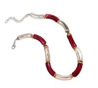 Generico Collana Girocollo in bambù Massiccio e Tubo Acrilico - Design colorato con Gomito Curvo, Unisex, impilabile, per Uomo e Donna(Neck-2-S-marble Red)