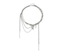 Generico Collana impiombata a forma cuore alla, ideale per impilare gioielli, regalo perfetto per amiche, sorelle e amori, catena con clavicola in lega