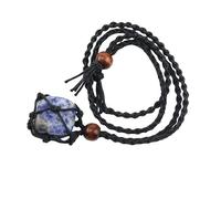 Generico Collana In Pietra Per Donna E Uomo, Pietra Preziosa Naturale Sodalite, Corda Intrecciata Nera, Ciondolo A Gabbia, Collane con Dichiarazione, Gioielli Boho Annodati Fatti A Mano, Regali