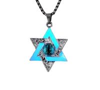 Generico Collana Luminosa Con Stella Di David Che Si Illumina Al Buio, Collane Con Stella Esagonale, Ciondolo Girocollo Con Occhio Del Diavolo Hip Hop Per Donne E Uomini, Regalo Di Gioielli Blu