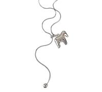 Generico Collana lunga con ciondolo a forma cavallo retrò, design a strati, gioielli in rame in acciaio inossidabile per donna, collana a catena lunga regalo impilabile