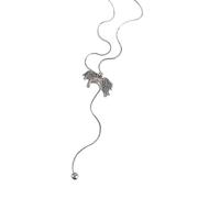 Generico Collana lunga con ciondolo a forma cavallo retrò, design a strati, gioielli in rame in acciaio inossidabile per donna, collana a catena lunga regalo impilabile