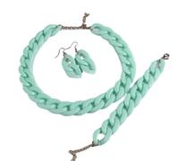 Generico Collana Lunga in Acrilico con Ciondolo, Girocollo in plastica Spessa Bohémien, Colletto a Strati da Donna(Light Green as Photo_42 cm+6 cm)