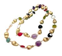 Generico Collana Lunga in Pietra - Perle spazzolate 13x18 mm (Fluorite, Quarzo Limone, Ametista) 40 cm